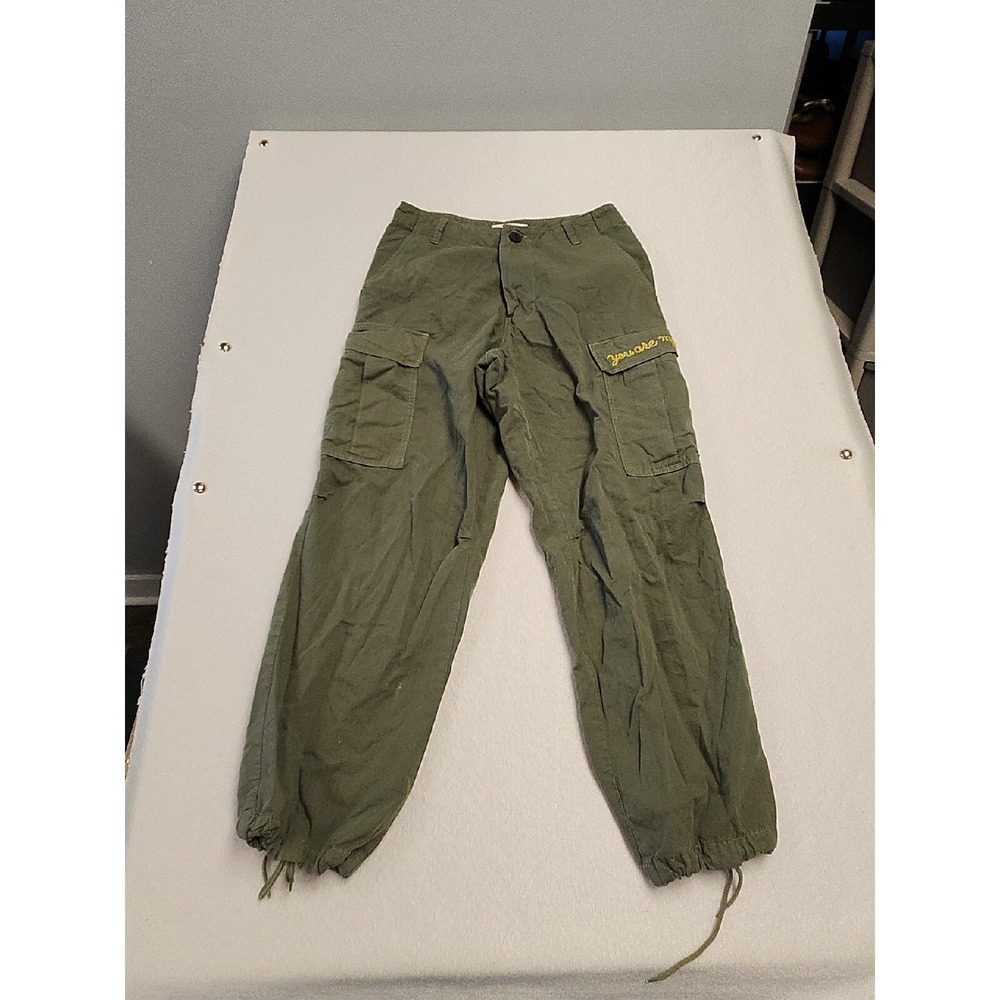 Lucky Brabd Womens Draw String Ankle Bottom Parachute Y2K Pants Olive Green Sz2
